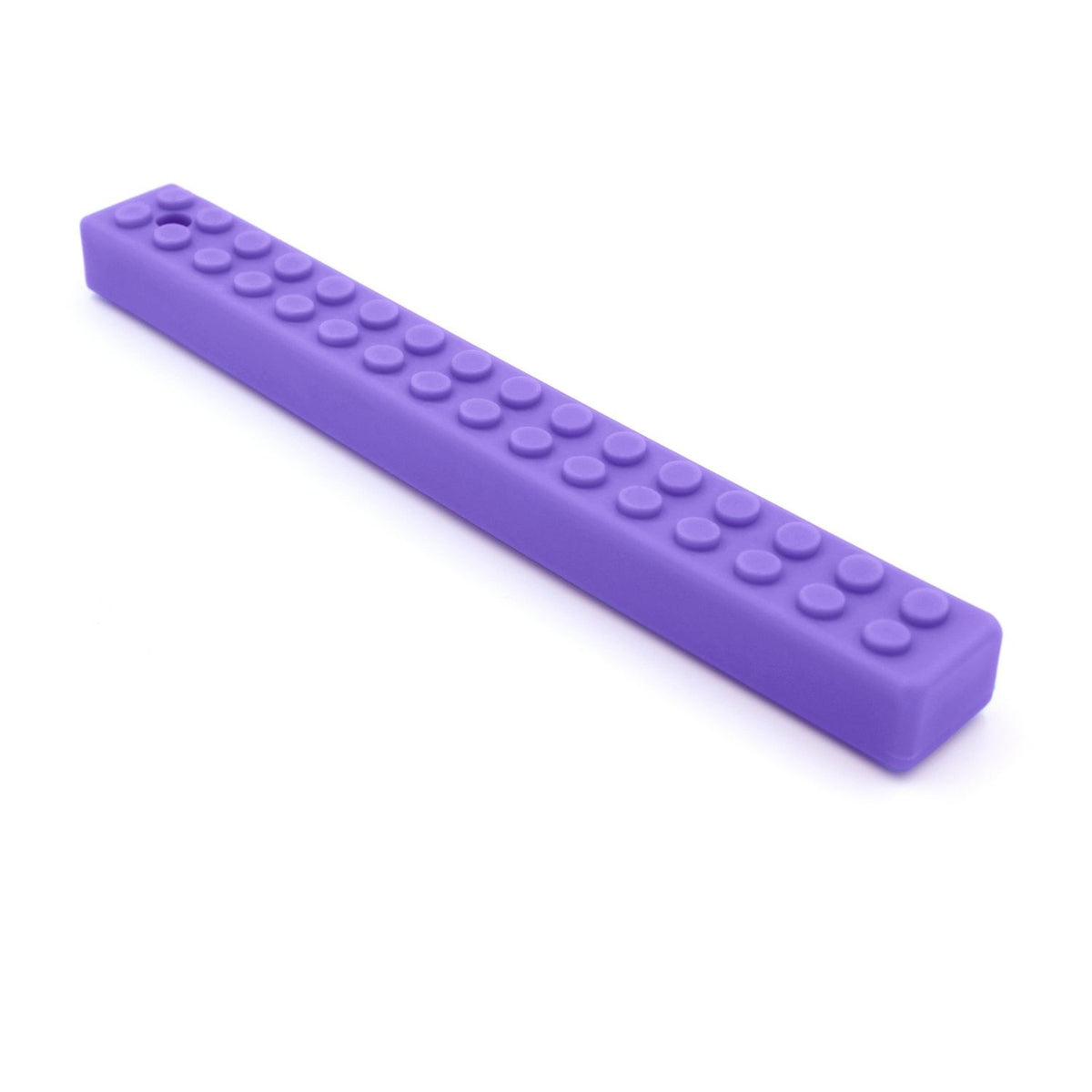 Lila MEGA Brick Stick med struktur för taktil och oral stimulans.