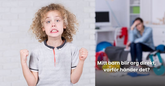 Barn som blir arg och spänner knytnävarna medan en förälder sitter trött i bakgrunden, illustration av impulsiv ilska hos barn.