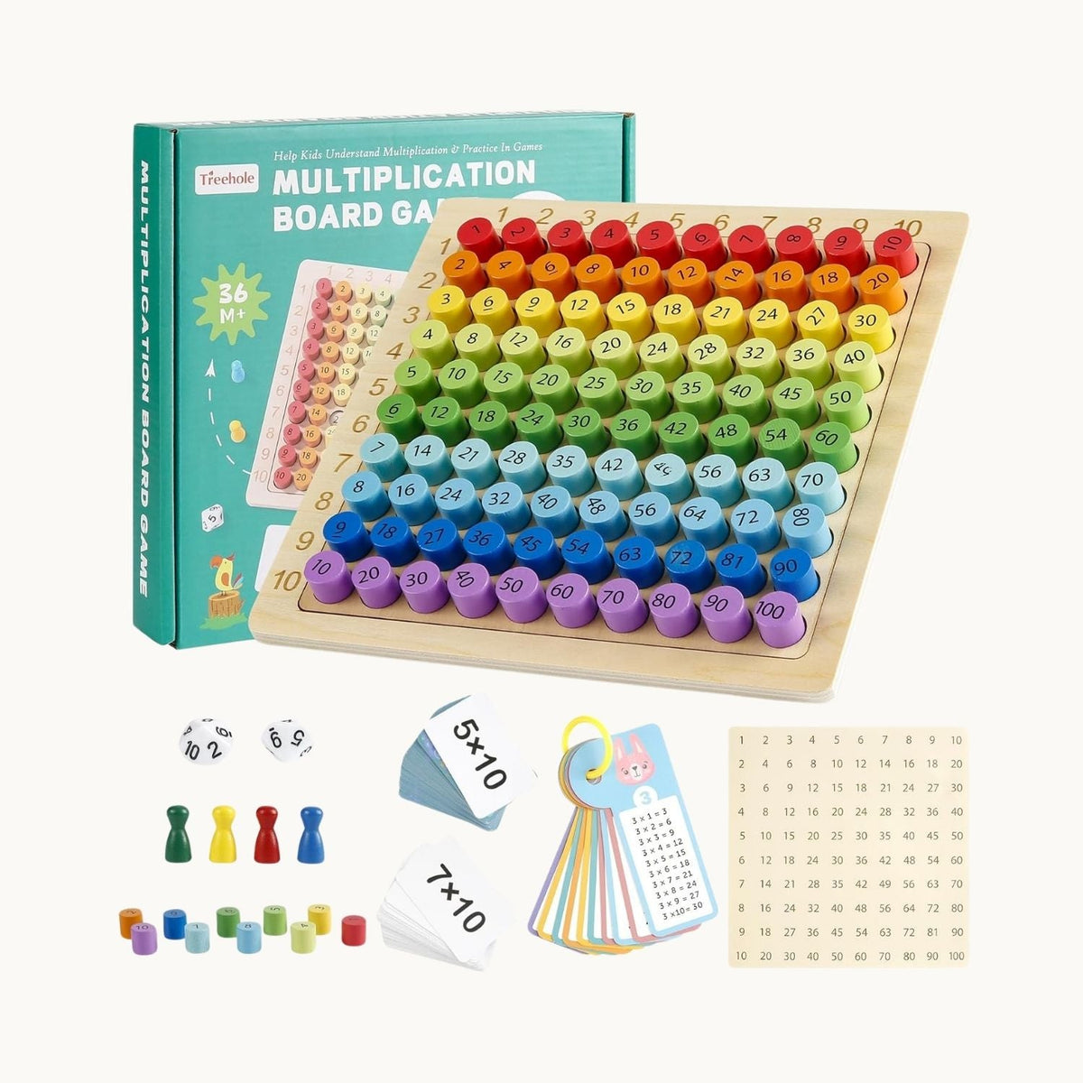Pedagogiskt multiplikationsspel i trä med färgade siffror för matematikträning
