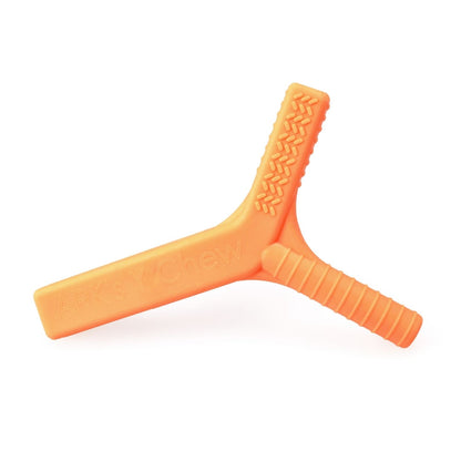 Orange tugghjälpmedel i Y-form med taktila ytor.