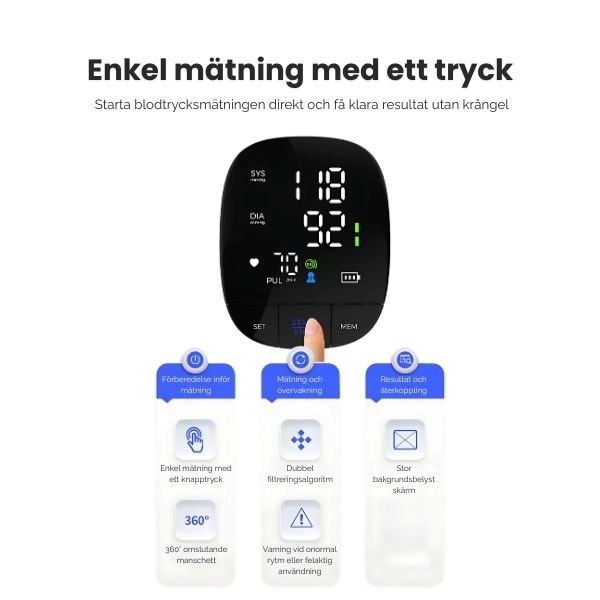 Blodtrycksmätare överarm – enkel mätning med ett tryck och tydliga resultat
