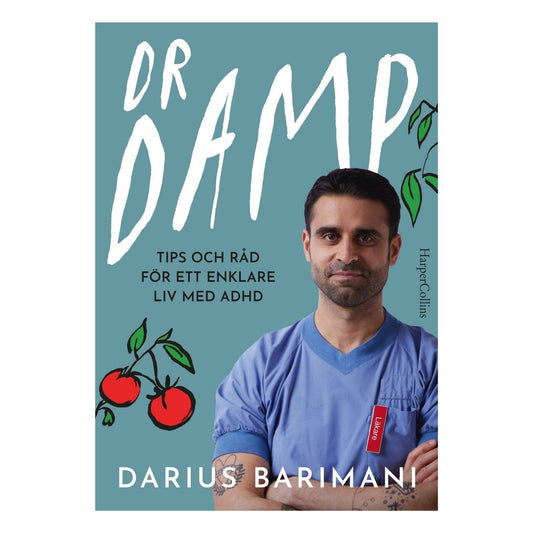 Omslaget till Dr Damp: tips och råd för ett enklare liv med ADHD av Darius Barimani, en humoristisk handbok för adhd-hjälp