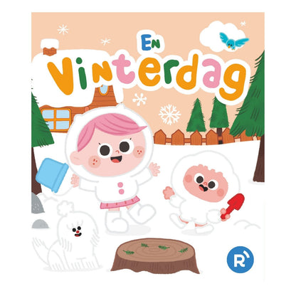 Framsida av barnboken En vinterdag från Readioo med figurer i snölandskap.