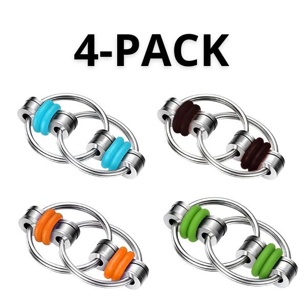 4-pack Fidget Flippy Chains i olika färger – blå, grön, orange och svart. 