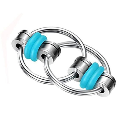 Fidget Flippy Chain med blå silikonringar – liten fidget i metall.