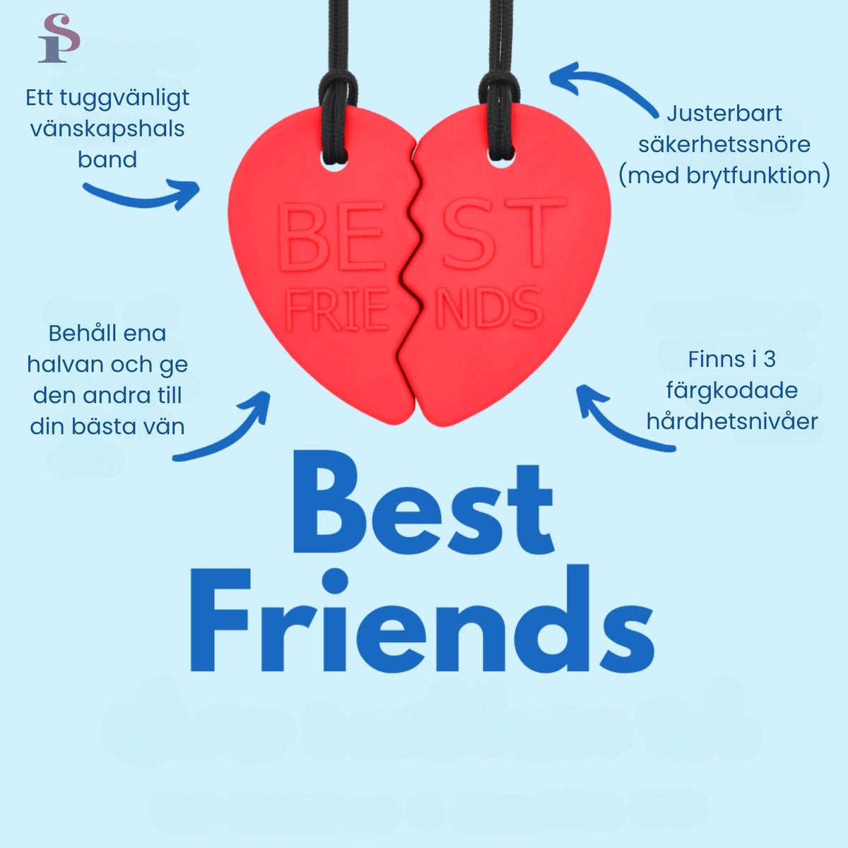 Informationsbild för tugghalsband Best Friends med egenskaper och funktioner
