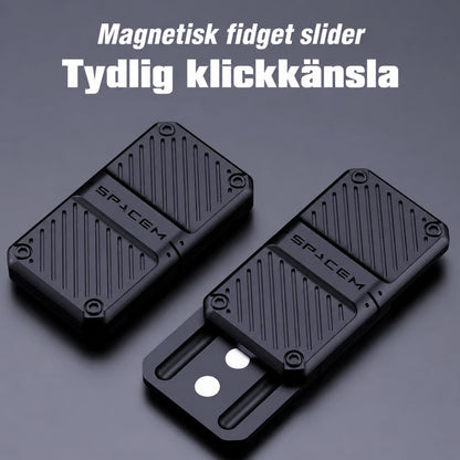 Svart magnetisk fidget slider öppen och stängd som visar den magnetiska skjutmekanismen