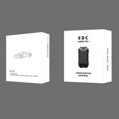 Förpackning med texten EDC Fidget Toy – visar Infinity Slider i metall