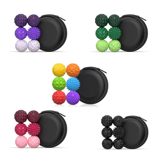 Sensoriska magnetiska fidgetbollar i 6-pack med fyra färgval. Perfekta för stresshantering och koncentration.