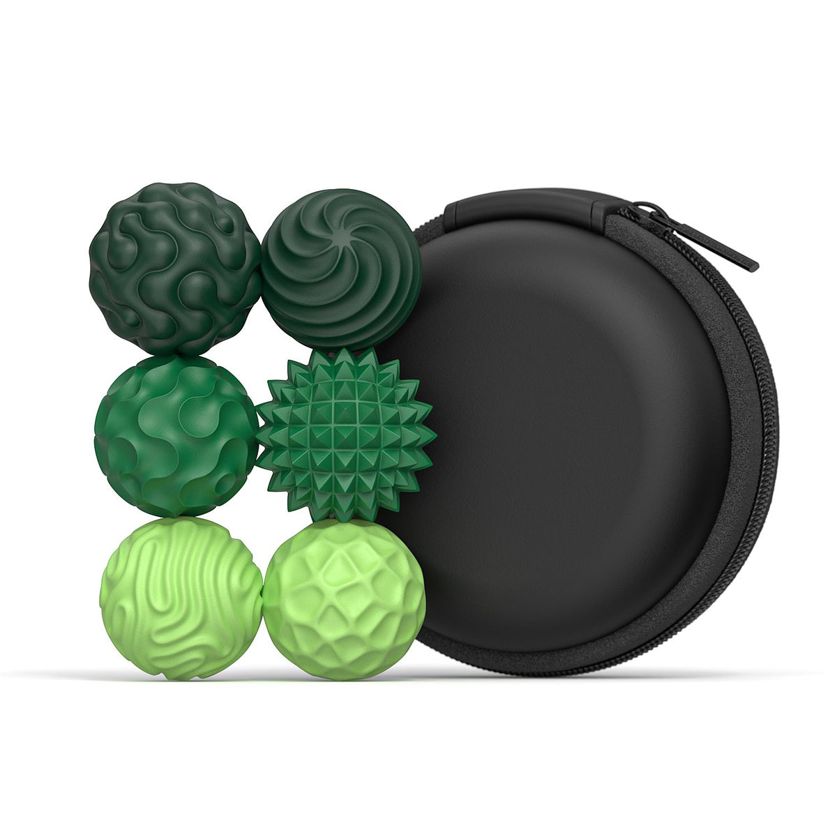 Gröna magnetiska fidgetbollar i 6-pack. Taktilt hjälpmedel för barn och vuxna som behöver lugn och struktur.