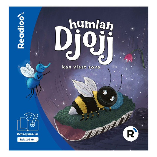 Bokomslag till Readioo Humlan Djojj kan visst sova, interaktiv barnbok om vila, trygghet och att komma till ro.