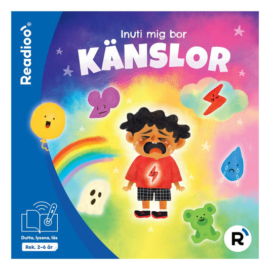 Bokomslag till Readioo Inuti mig bor känslor, interaktiv barnbok om känslor för barn.