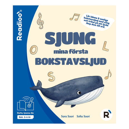 Bokomslag till Readioo Sjung mina första bokstavsljud, interaktiv barnbok om bokstavsljud och musik.