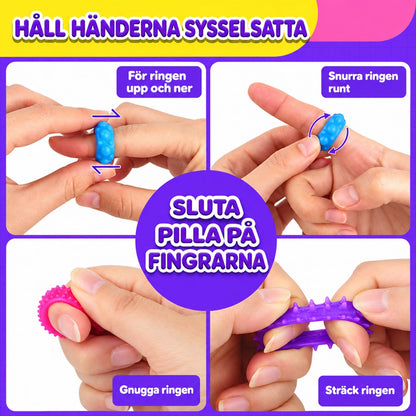 Olika sätt att använda fidgetringar genom att rulla, snurra, gnugga och sträcka dem
