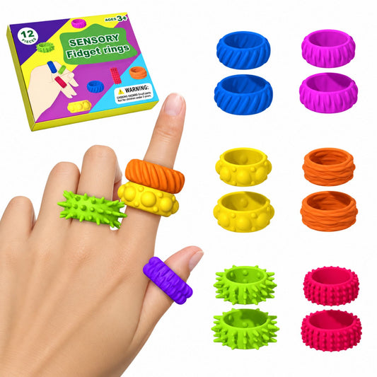 Sensoriska fidgetringar i 12 pack med olika färger, strukturer och storlekar