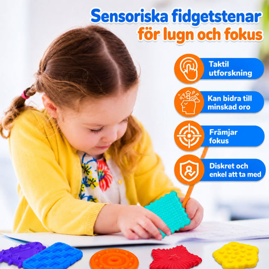 Barn använder sensorisk fidgetsten för taktil stimulans, fokus och sysselsättning för händerna