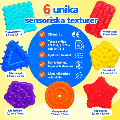 CE märkta sensoriska stenar testade enligt EN 71 med sex olika taktila texturer