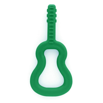 Sensoriskt tugghjälpmedel i form av grön gitarr med strukturerad yta.