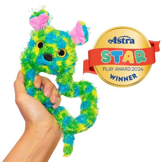 Prisbelönt grön-blå fidgetleksak – Tangle Furry Friends Bear Chay