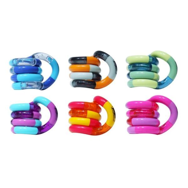 Sex hoprullade Tangle Jr Classic-leksaker i olika färger, perfekta för att samla och mixa.