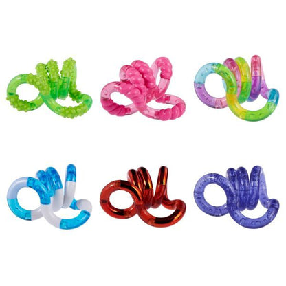 Tangle Jr Crush fidgetleksaker i flera färger öppnade och utsträckta - ADHD