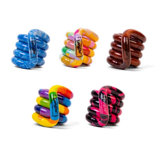 Fem Tangle Jr Masterpiece fidgetleksaker i olika färger sensoriska hjälpmedel för fokus och kreativitet