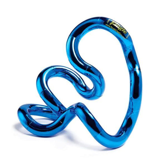 Blå Tangle Jr Metallic fidgetleksak för barn och vuxna med NPF.