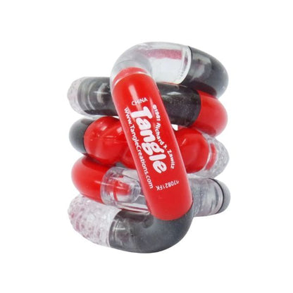 En stilren fidget med texturerad yta i rött och svart, perfekt för självreglering och finmotorisk träning.