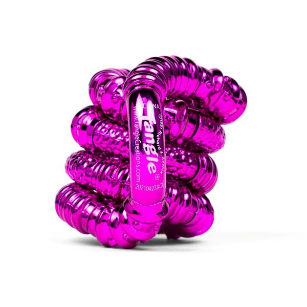 Rosa metallisk fidget-leksak med knottrig yta som kan hjälpa till att minska stress och oro.
