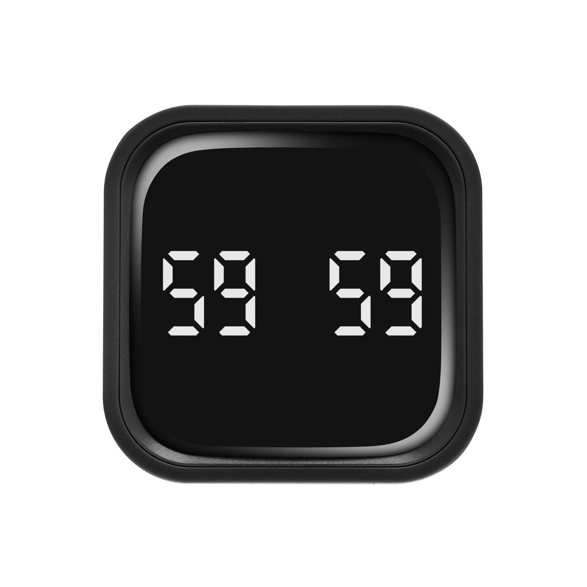 Digital display på TFA Mini Cube timer som visar nedräkning upp till 99 minuter och 59 sekunder