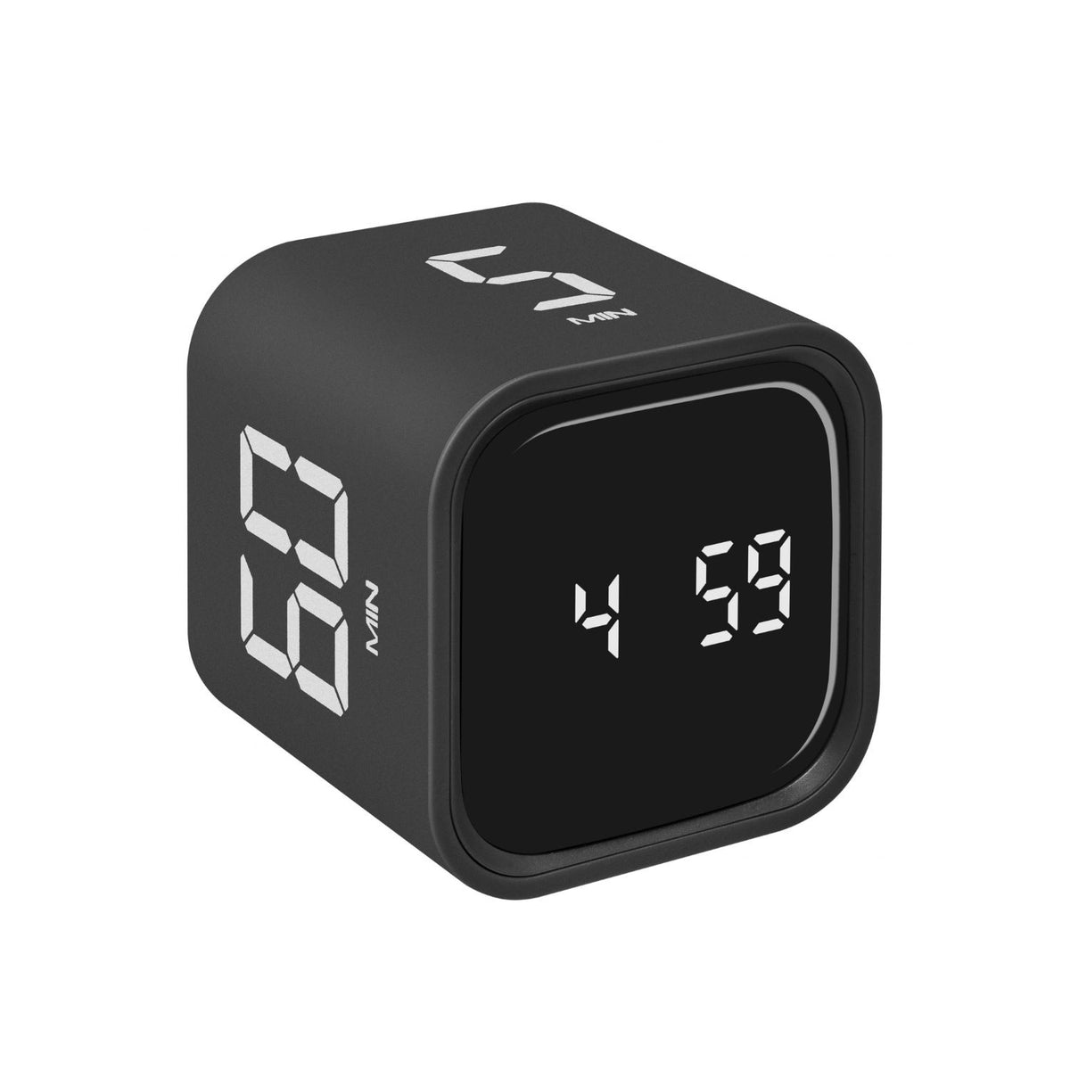 Svart TFA Mini Cube digital timer med 5 minuter som förinställd tid