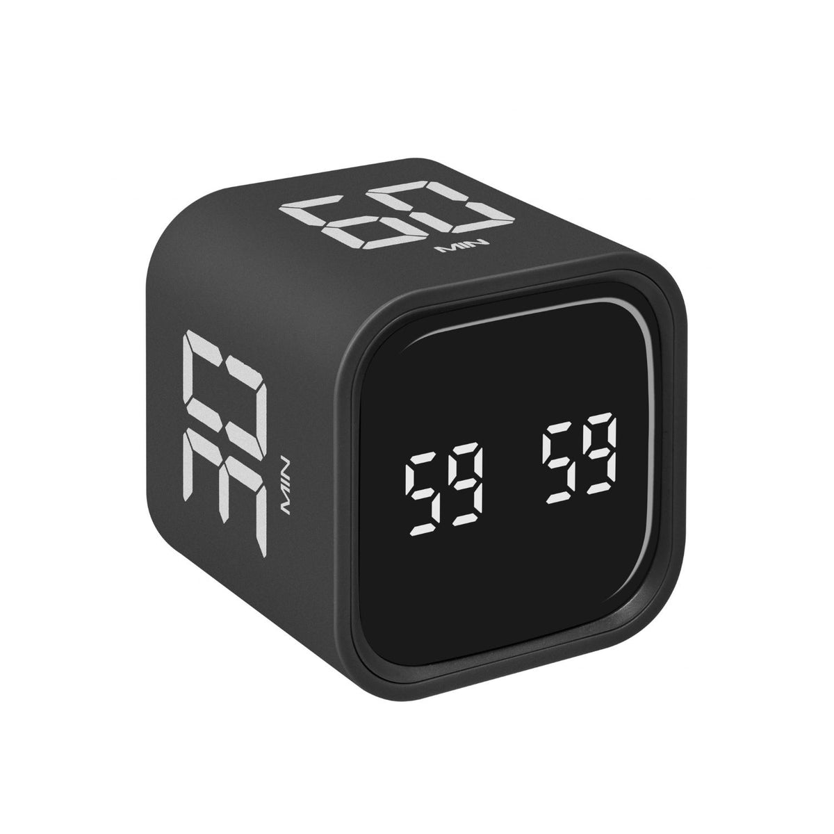 Svart TFA Mini Cube digital timer med 60 minuter som förinställd tid