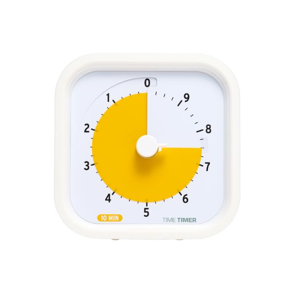 Time Timer MOD 10 minuter frilagd produktbild med vit ram och gul skiva.