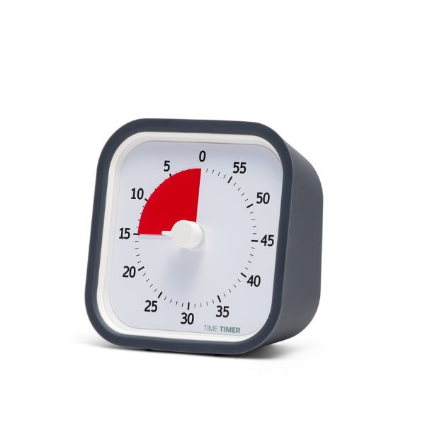 Time Timer MOD i sned vinkel, som visar dess kompakta design och enkla tidsinställning.