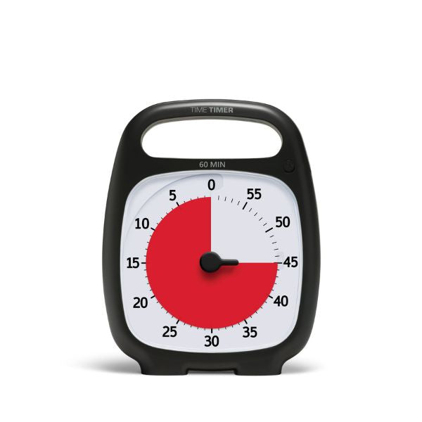 Time Timer Plus svart modell ensam mot vit bakgrund.