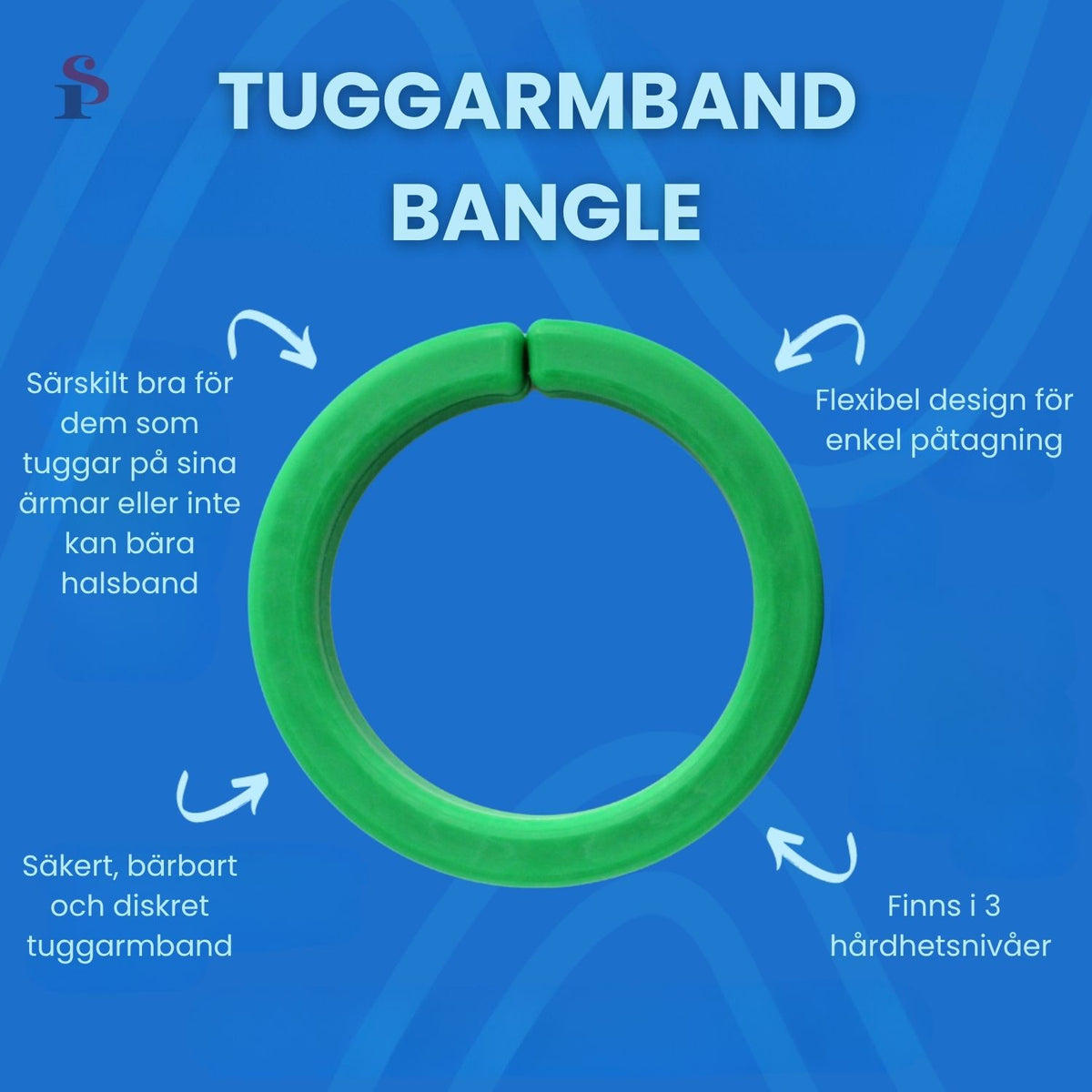 Produktinformation om Tuggarmband Bangle, bärbar lösning för ADHD och autism.