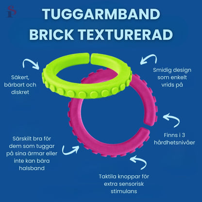 Tuggarmband Brick i produktbeskrivning, framhäver mjuk textur och funktion.