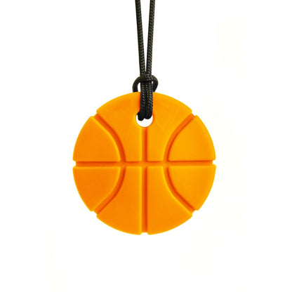 Orange tugghalsband i form av en basketboll med svart snöre