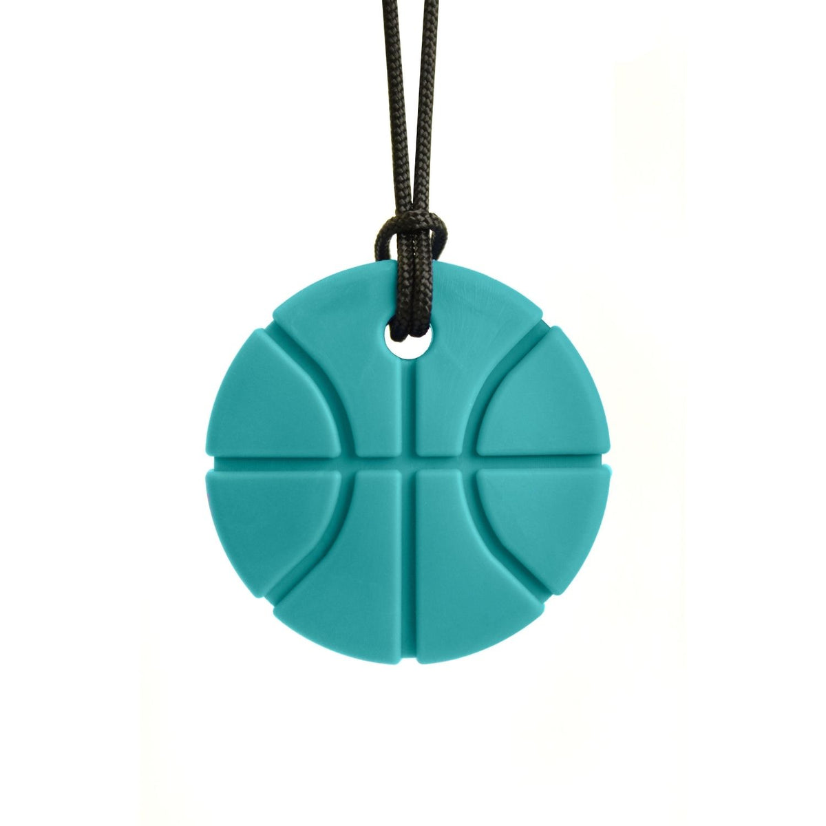 Turkost tugghalsband designat som en basketboll, idealiskt vid autism