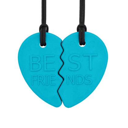 Turkost tugghalsband i form av delbart hjärta med texten "Best Friends"