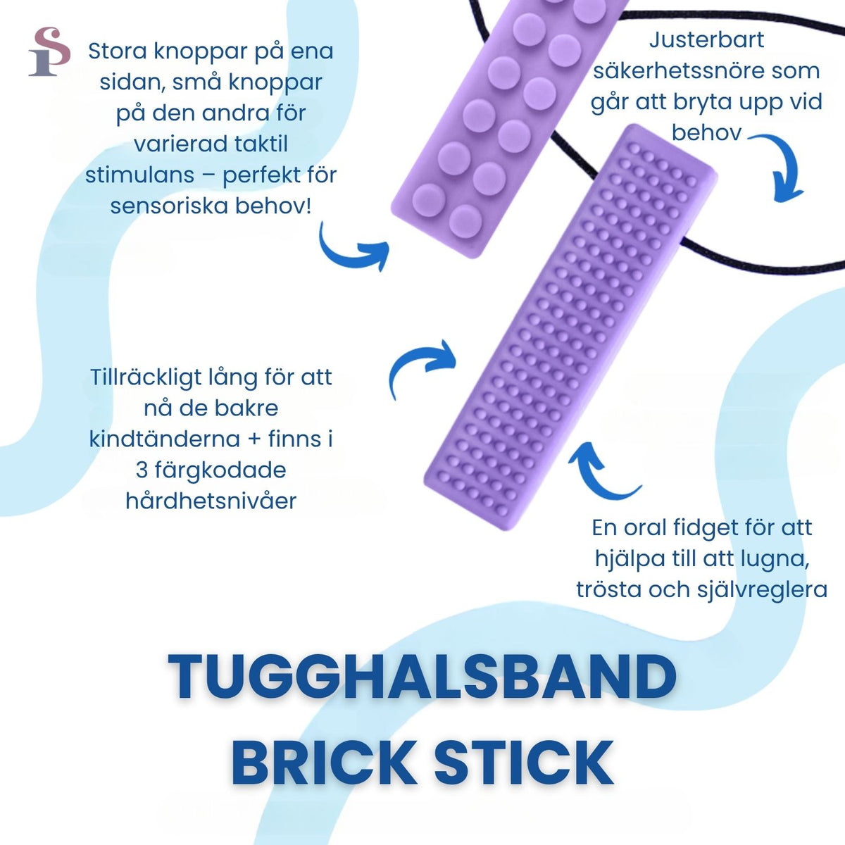 Lila tugghalsband med knottrig yta och varierad taktil stimulans, utformat för självreglering och sensorisk balans.