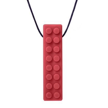 Mörkrött tugghalsband Brick Stick med upphöjda knoppar, designat för sensorisk reglering.