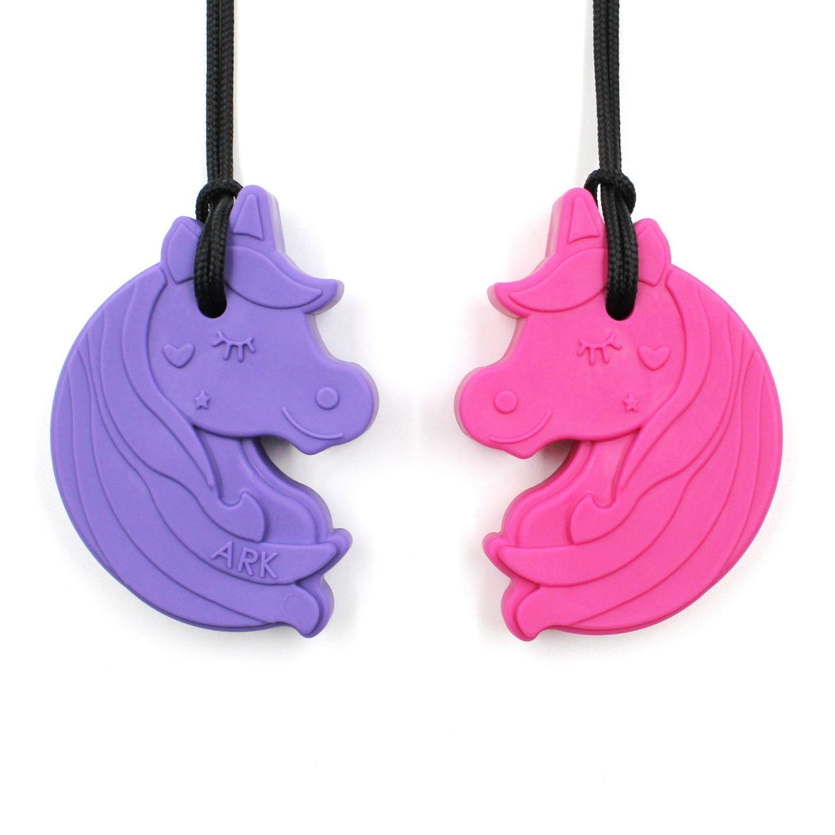 Tvåfärgat Chewnicorn Sensory, säkert BPA-fritt tuggmaterial.