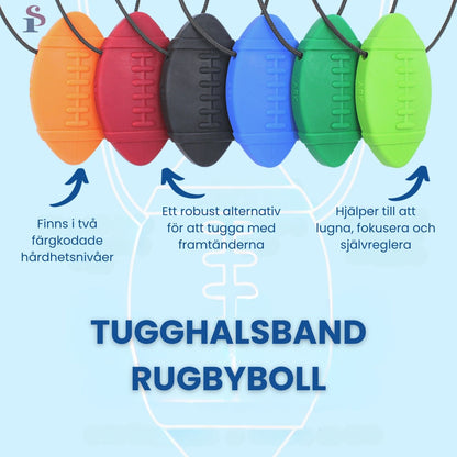 Tugghalsband i form av amerikansk fotboll i olika färger och hårdhetsnivåer