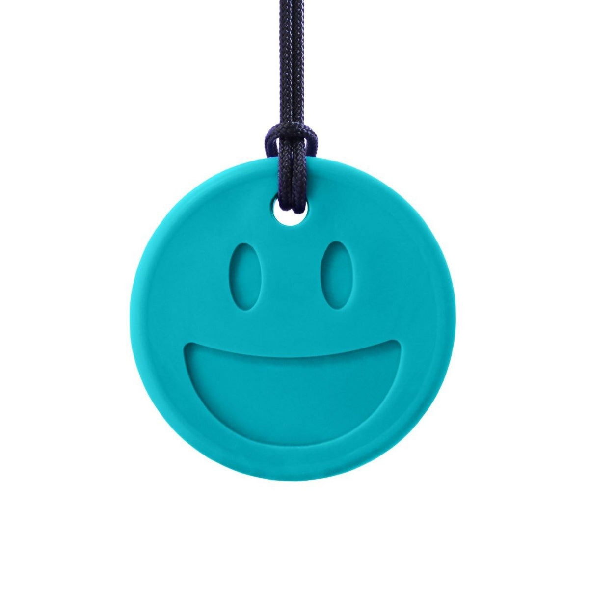 Turkost Smiley Face-halsband för ADHD & autism, närbild.