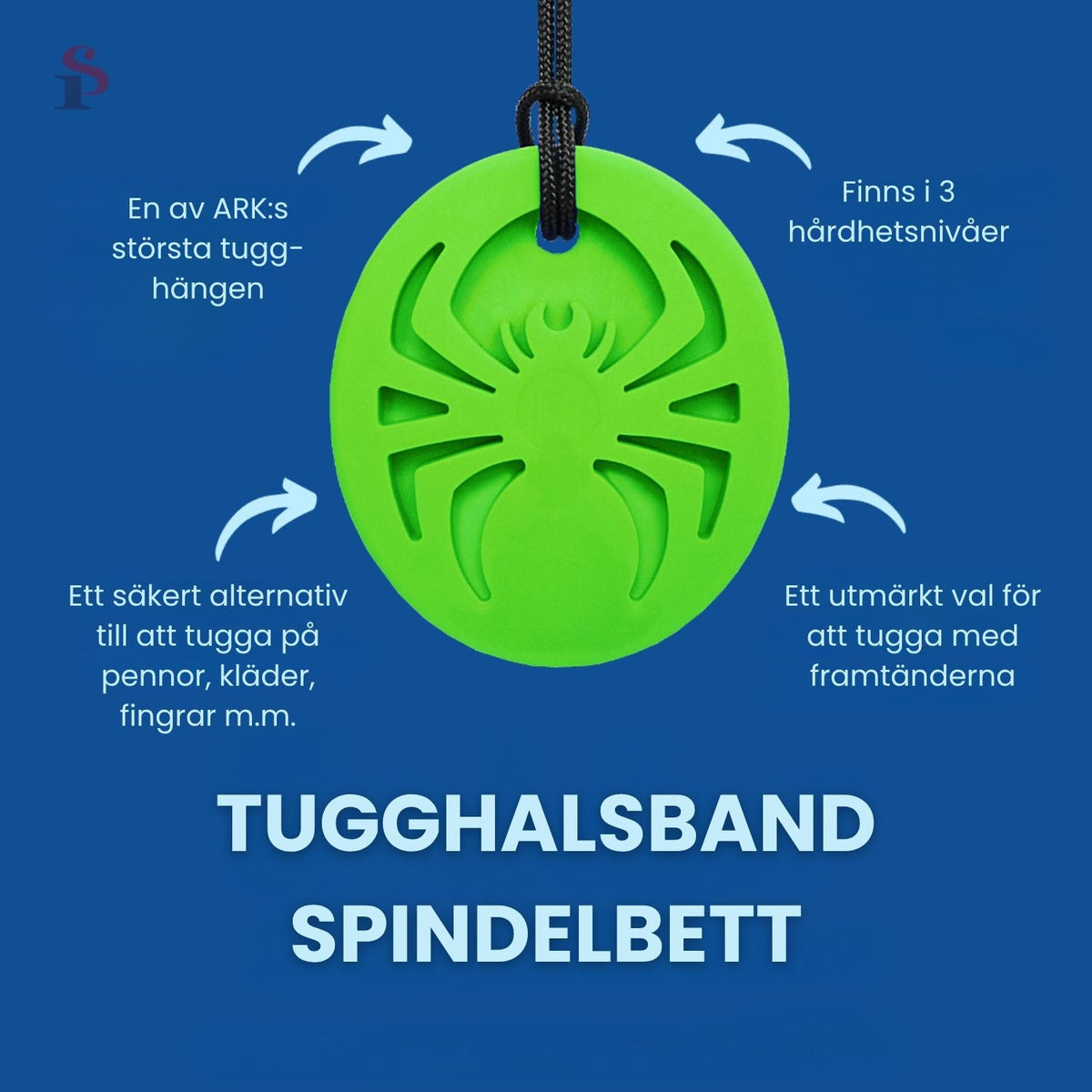 Informationsblad som visar Tugghalsband Spindelbetts design och funktioner