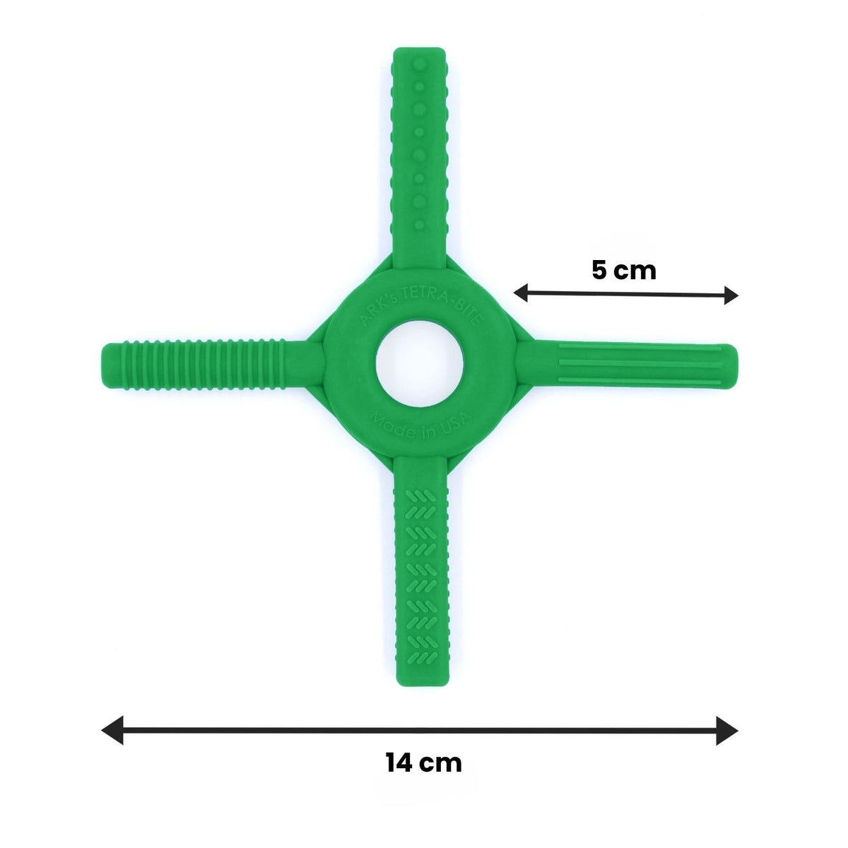Storleksreferens av Tetra-Bite Fidget, ca 14 cm över hela längden.