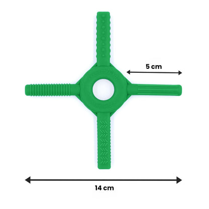 Storleksreferens av Tetra-Bite Fidget, ca 14 cm över hela längden.