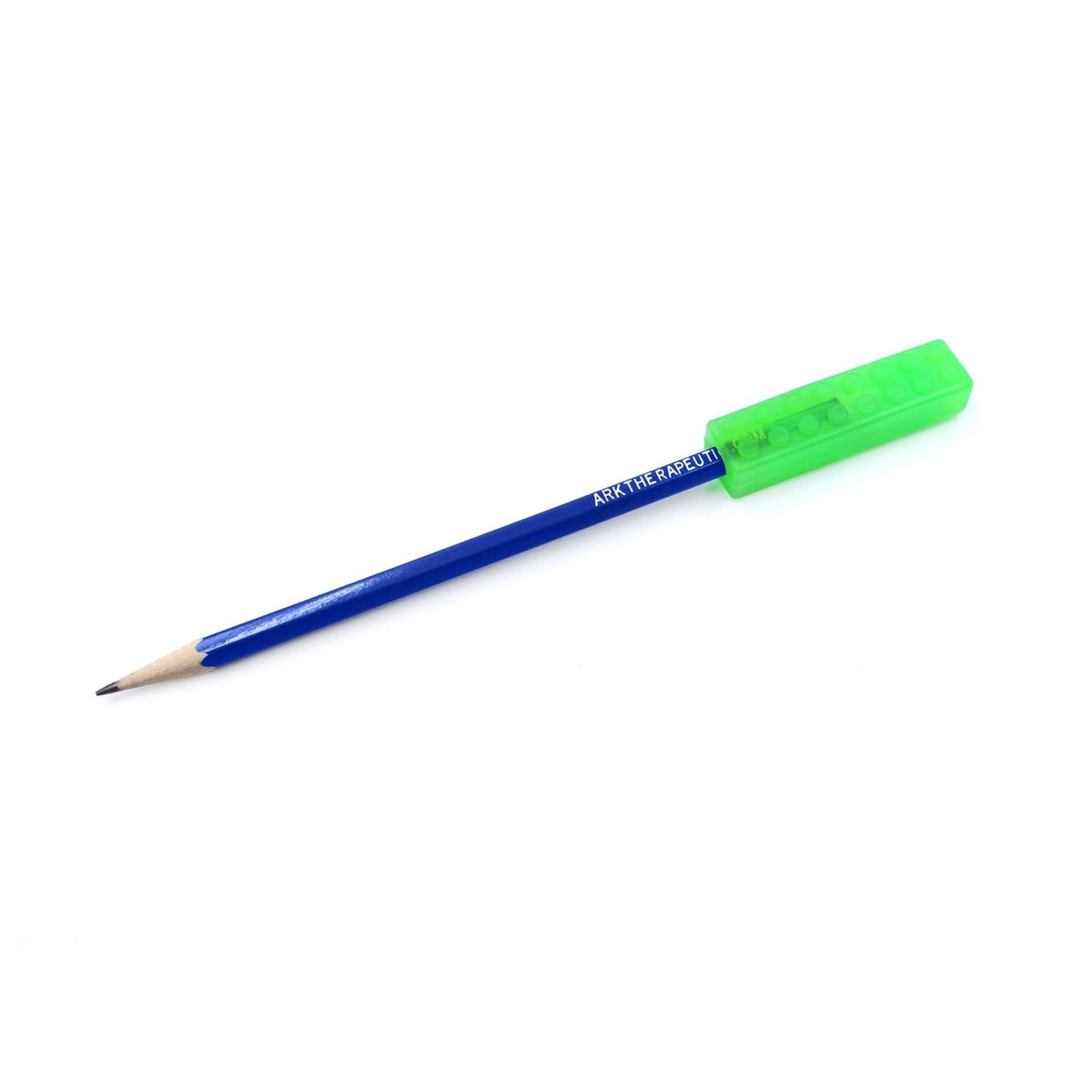 Tuggpenntopp Brick Stick i transparent limegrön färg på blyertspenna för ökat fokus.